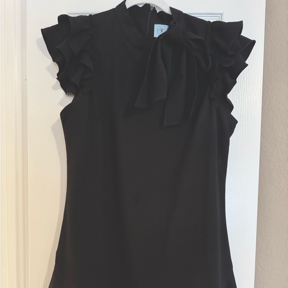 CeCe Black Ruffle Shoulder Bow dress